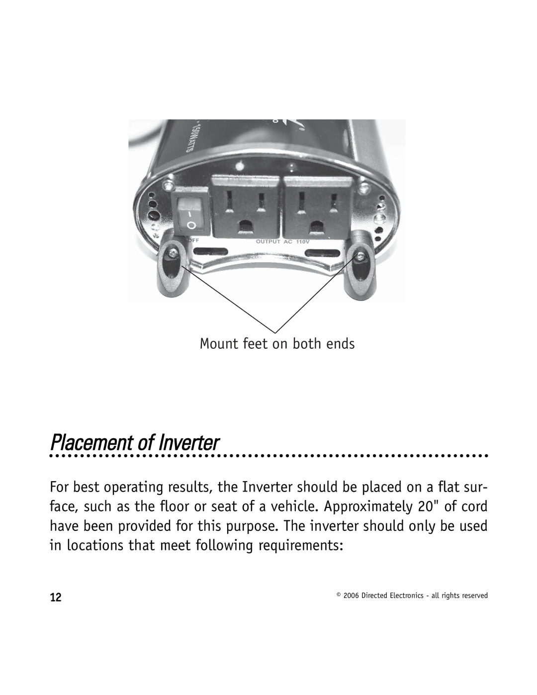 Directed Video VDC301 manual Placement of Inverter 