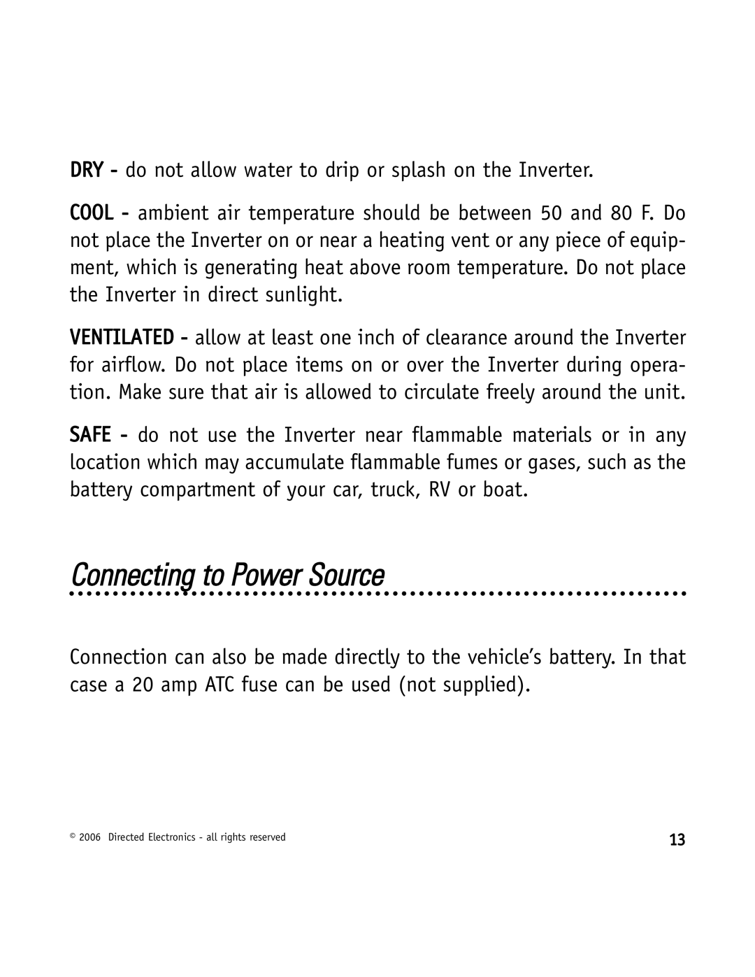 Directed Video VDC301 manual Connecting to Power Source 