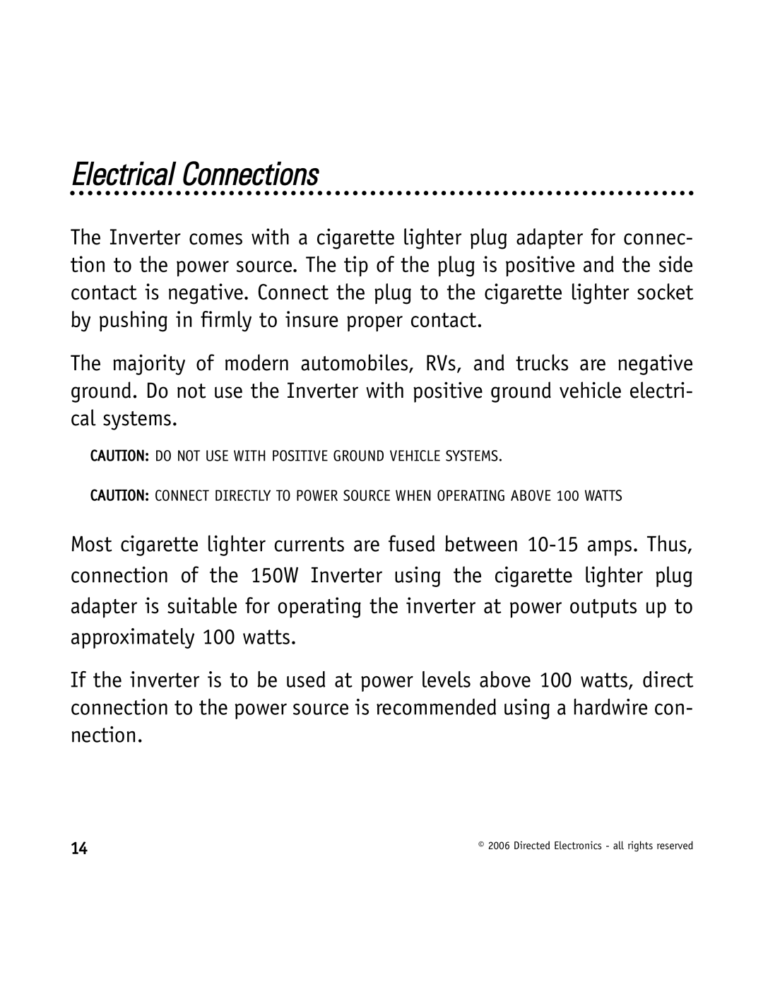 Directed Video VDC301 manual Electrical Connections 