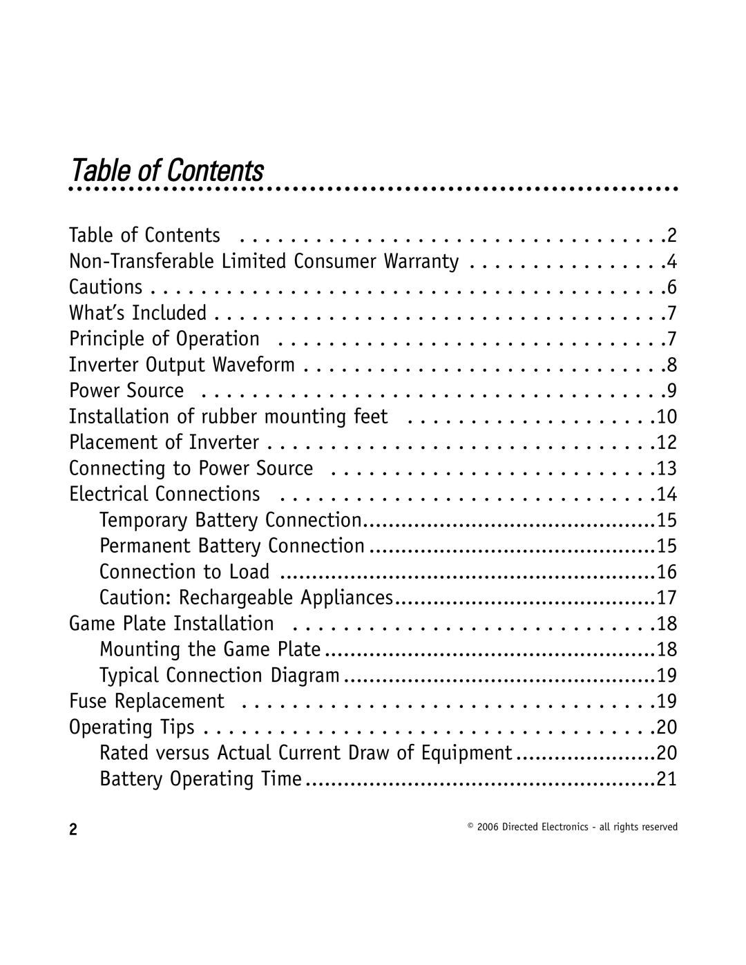 Directed Video VDC301 manual Table of Contents 