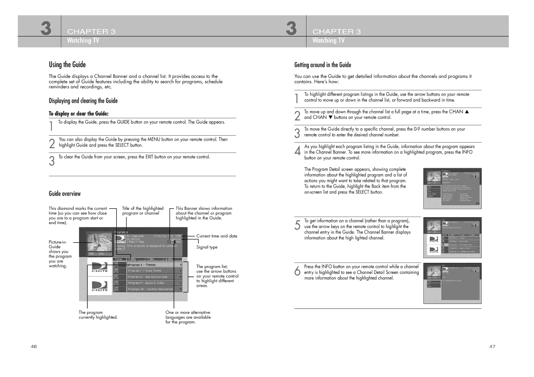 DirecTV D10-200 manual Using the Guide, To display or clear the Guide 