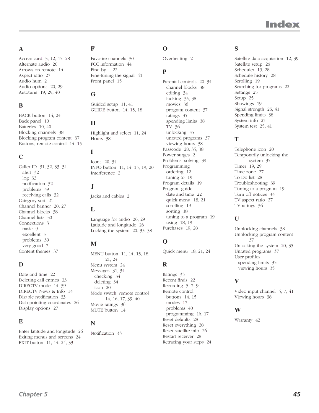 DirecTV D10 manual Index 