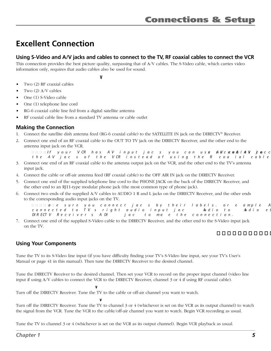 DirecTV D10 manual Excellent Connection, Making the Connection, Go to Using Your Components 