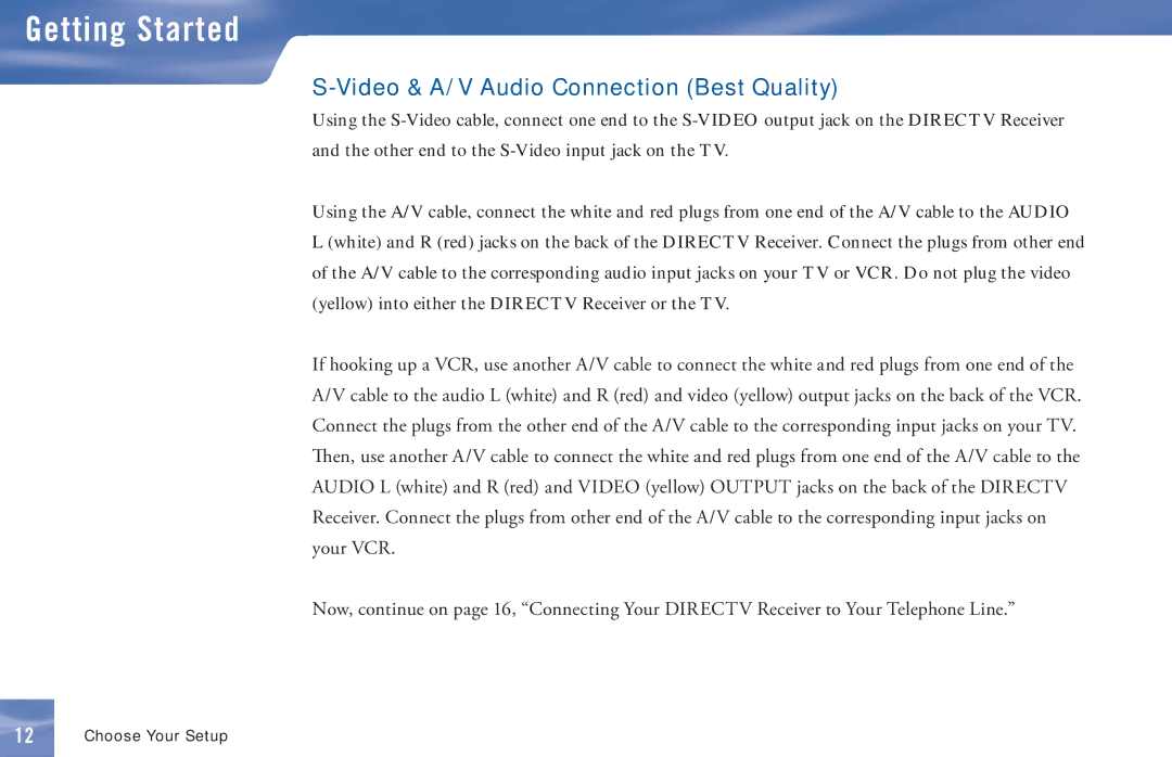 DirecTV D11 manual Video & A/V Audio Connection Best Quality 