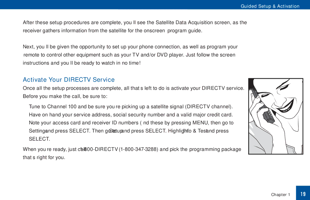 DirecTV D11 manual Activate Your Directv Service, Select 