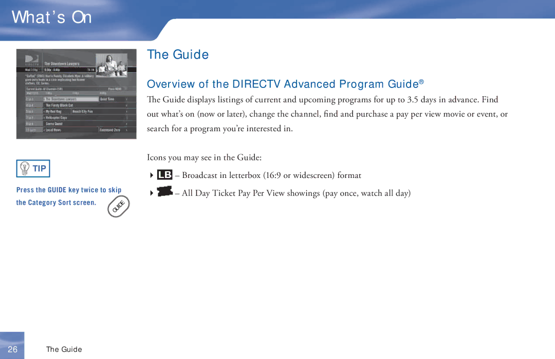 DirecTV D11 manual Overview of the Directv Advanced Program Guide 