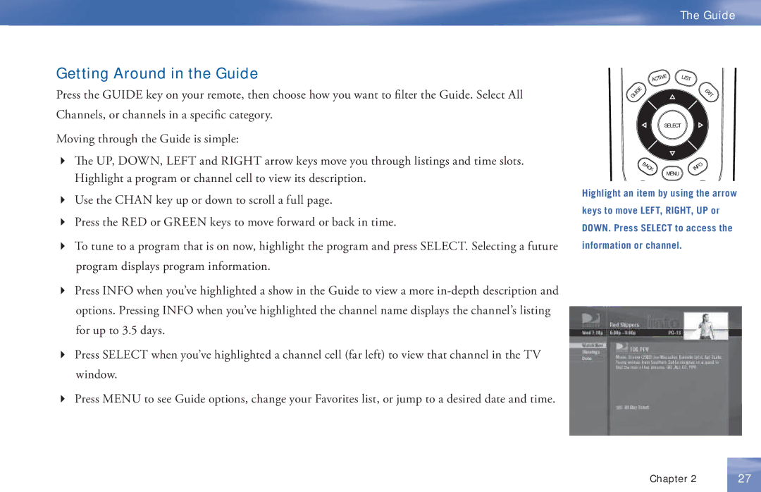 DirecTV D11 manual Getting Around in the Guide 