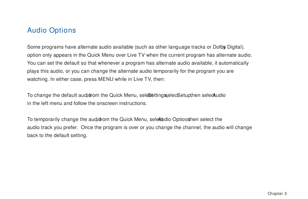 DirecTV D11 manual Audio Options 