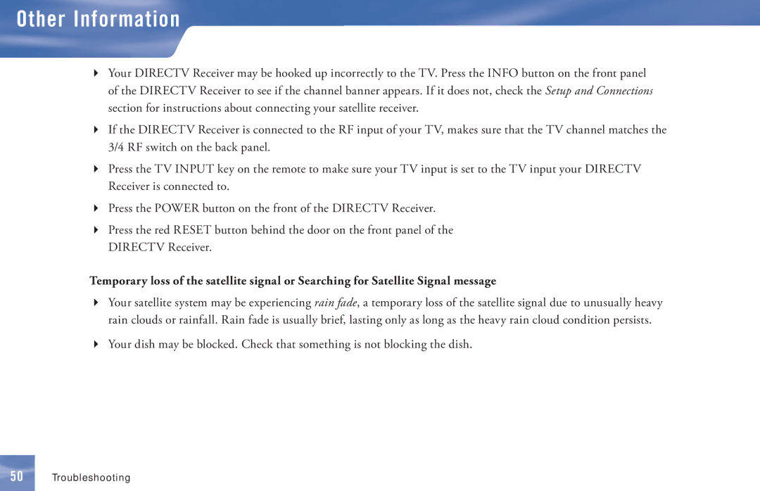 DirecTV D11 manual Other Information 