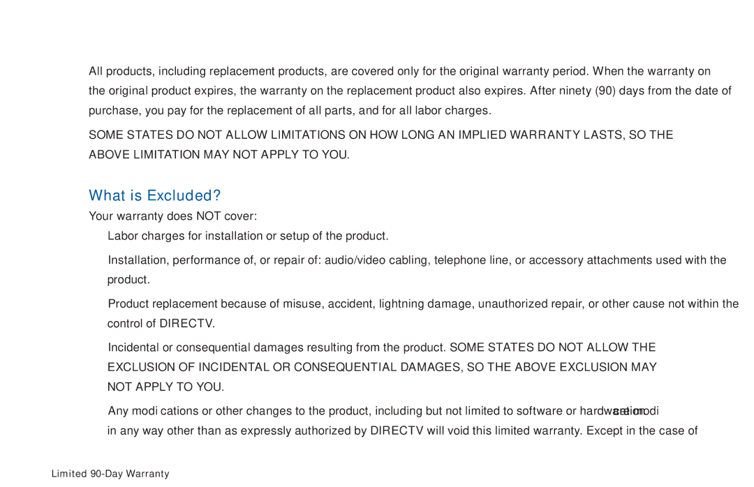 DirecTV D11 manual What is Excluded? 