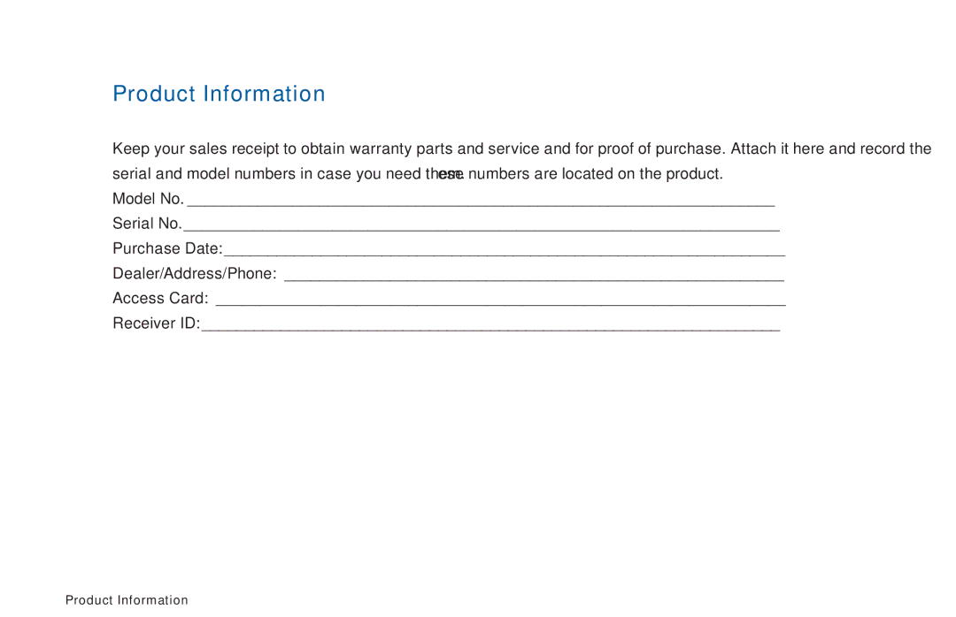 DirecTV D11 manual Product Information 