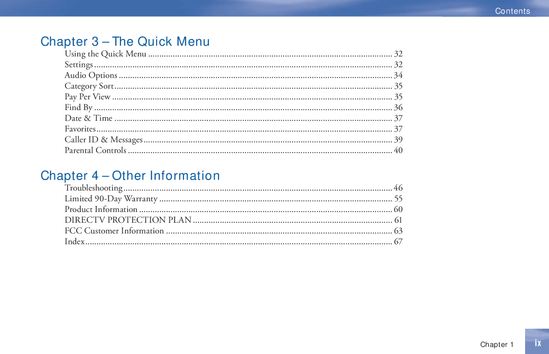 DirecTV D11 manual Quick Menu, Other Information 