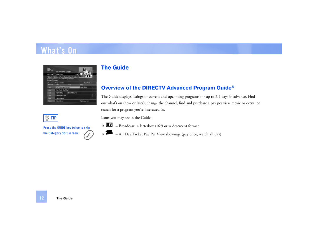 DirecTV D12 manual Overview of the Directv Advanced Program Guide 