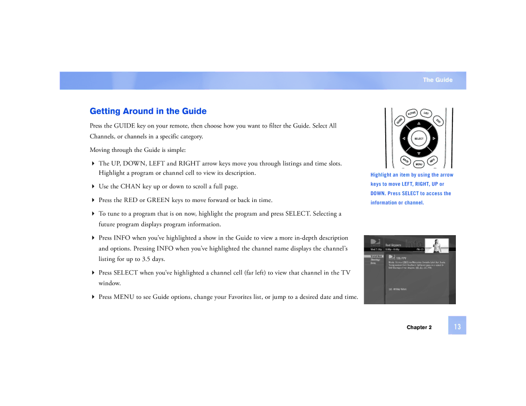 DirecTV D12 manual Getting Around in the Guide 