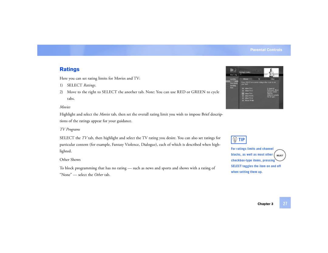 DirecTV D12 manual Ratings, Movies 