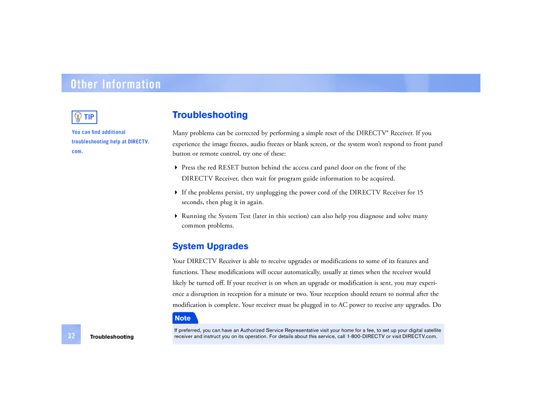 DirecTV D12 manual Troubleshooting, System Upgrades 