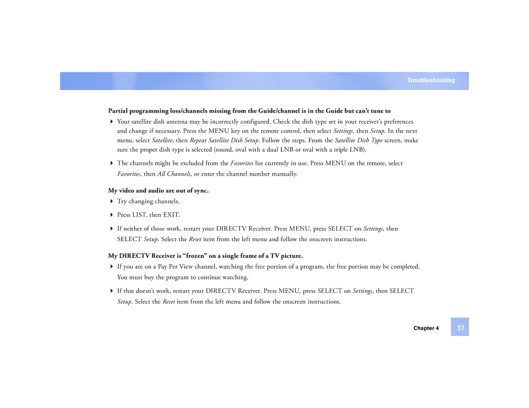 DirecTV D12 manual My video and audio are out of sync 