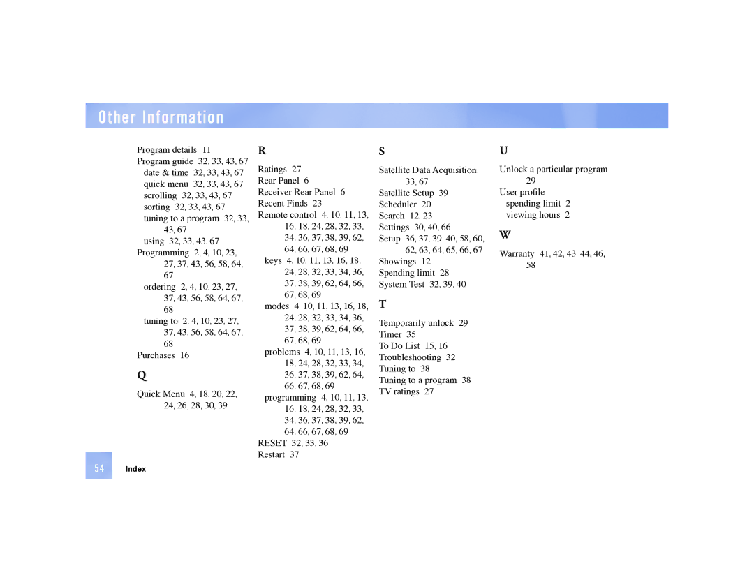 DirecTV D12 manual Index 