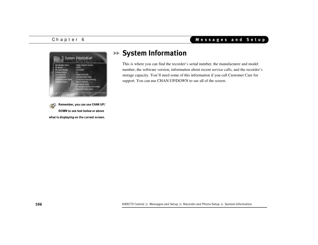 DirecTV Digital Satellite Recorder manual System Information 