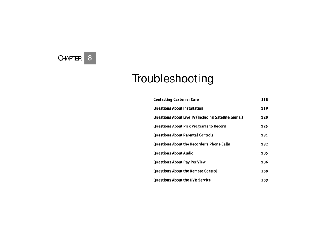 DirecTV Digital Satellite Recorder manual Troubleshooting, 120 