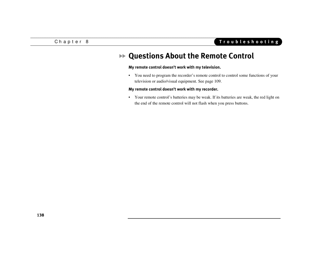 DirecTV Digital Satellite Recorder Questions About the Remote Control, My remote control doesn’t work with my television 