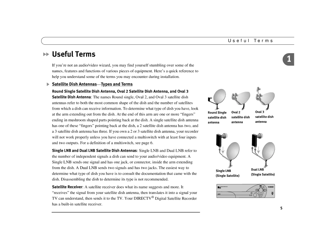 DirecTV Digital Satellite Recorder manual Useful Terms, Satellite Dish Antennas-Types and Terms, E f u l T e r m s 