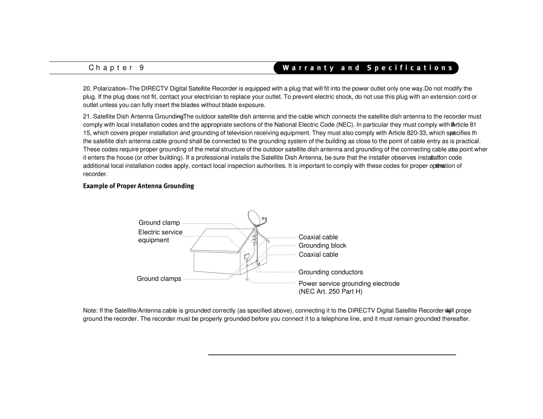 DirecTV Digital Satellite Recorder manual Example of Proper Antenna Grounding, 150 