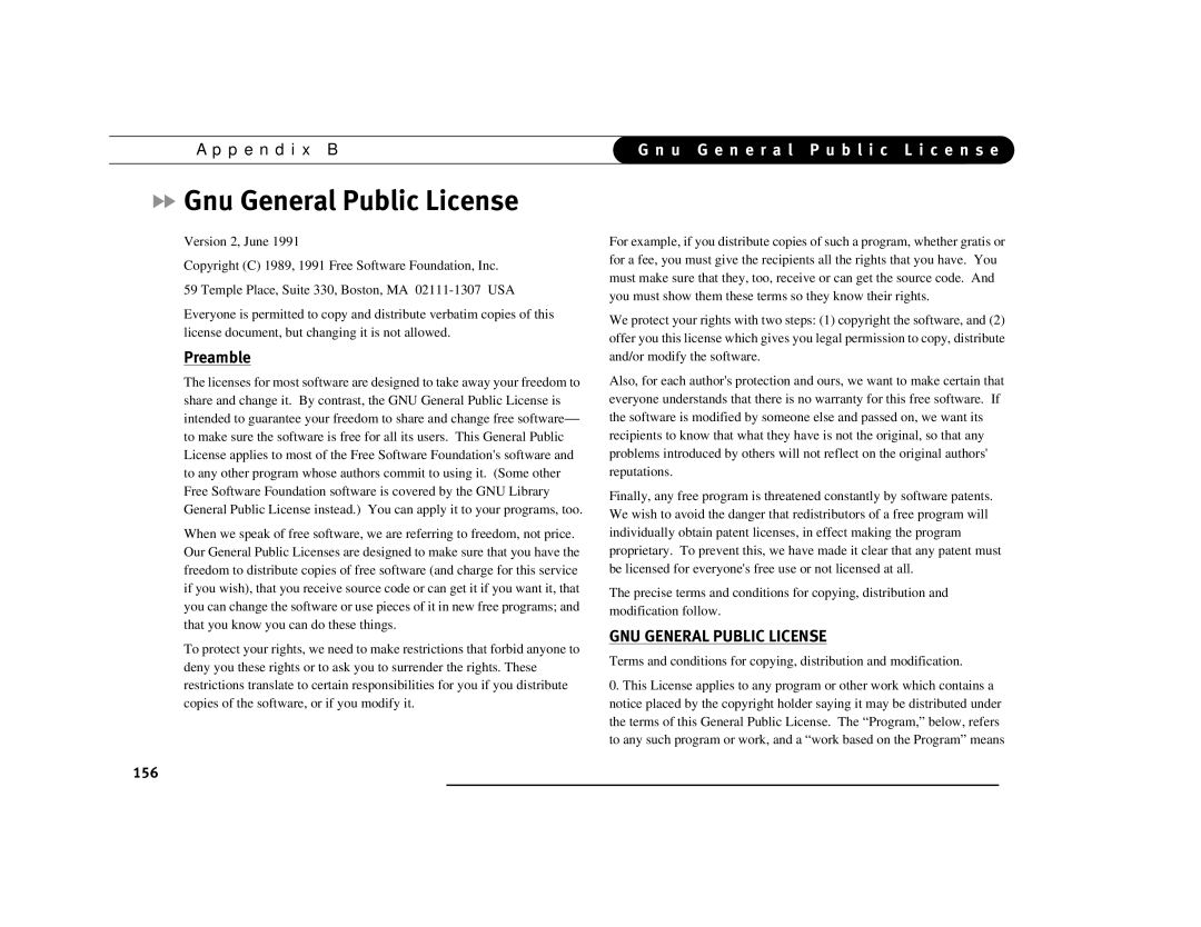 DirecTV Digital Satellite Recorder manual Gnu General Public License, P e n d i x B, Preamble, 156 