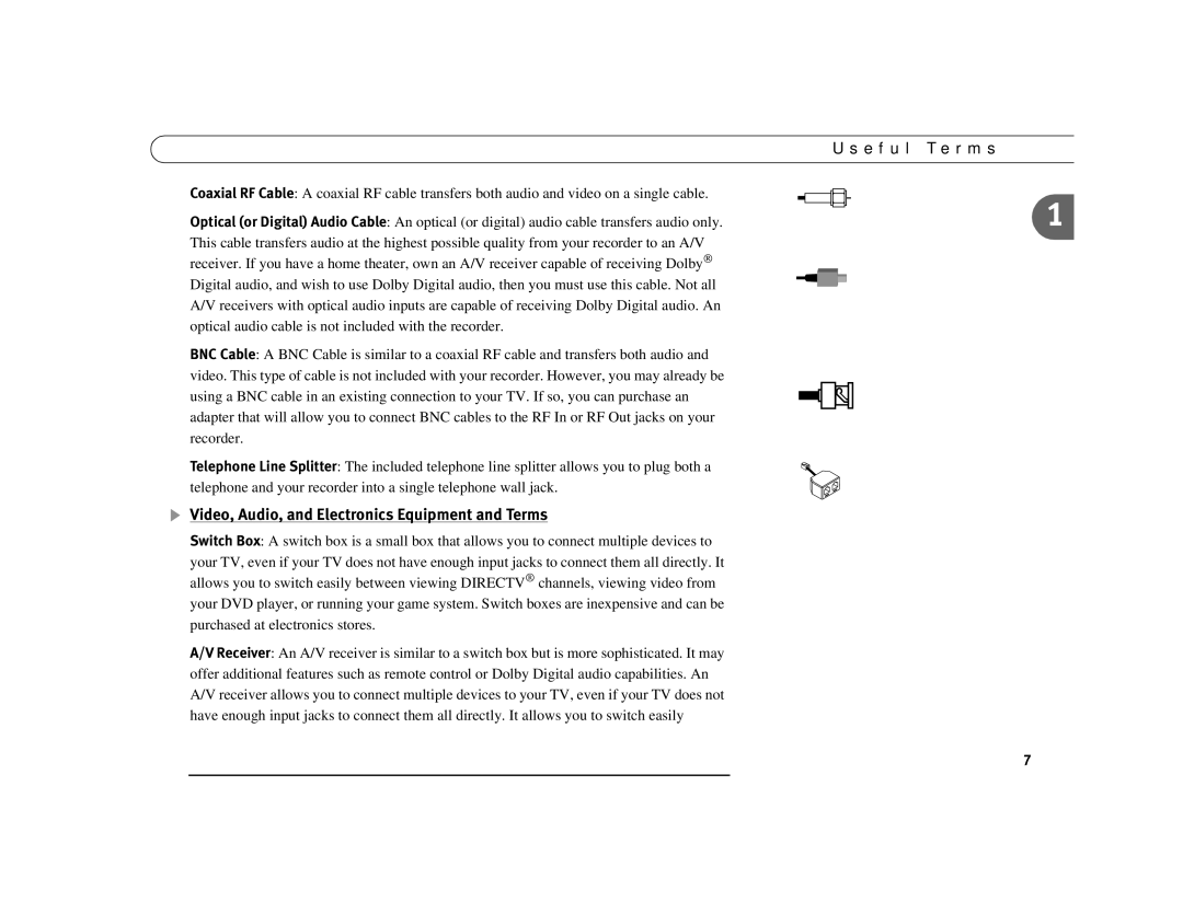 DirecTV Digital Satellite Recorder manual Video, Audio, and Electronics Equipment and Terms 