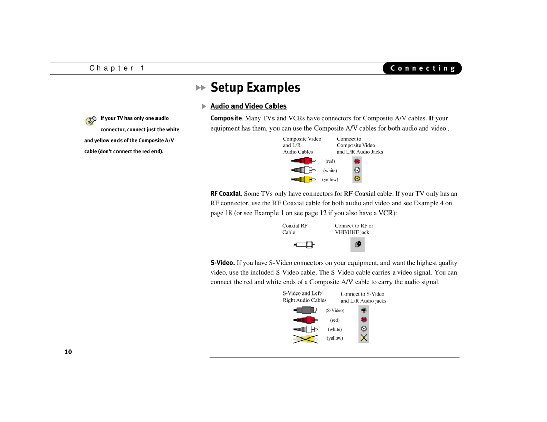 DirecTV Digital Satellite Recorder manual Setup Examples, Audio and Video Cables 