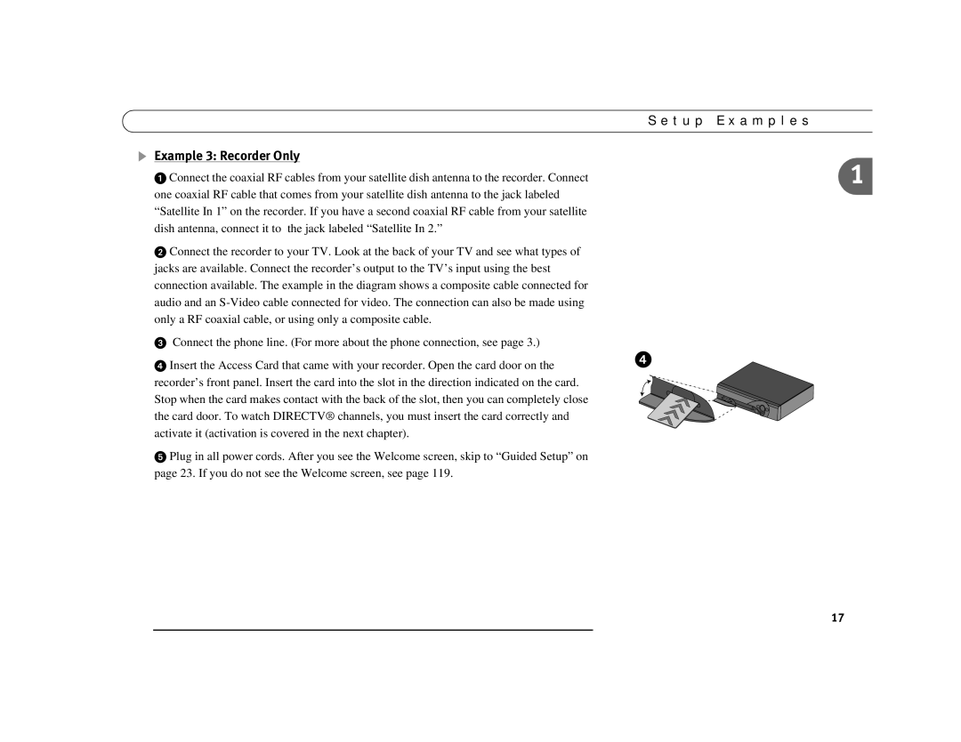 DirecTV Digital Satellite Recorder manual Example 3 Recorder Only 