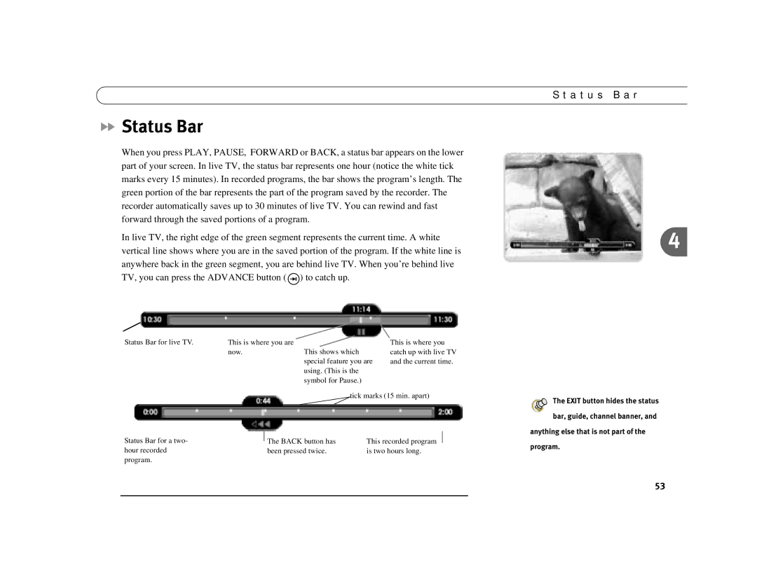 DirecTV Digital Satellite Recorder manual Status Bar, A t u s B a r 