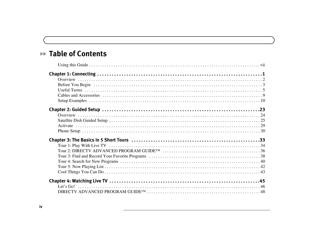 DirecTV Digital Satellite Recorder manual Table of Contents 