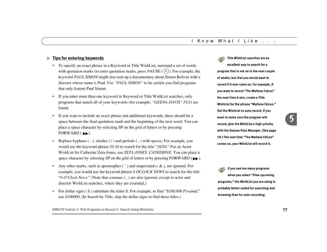 DirecTV Digital Satellite Recorder manual Tips for entering keywords 