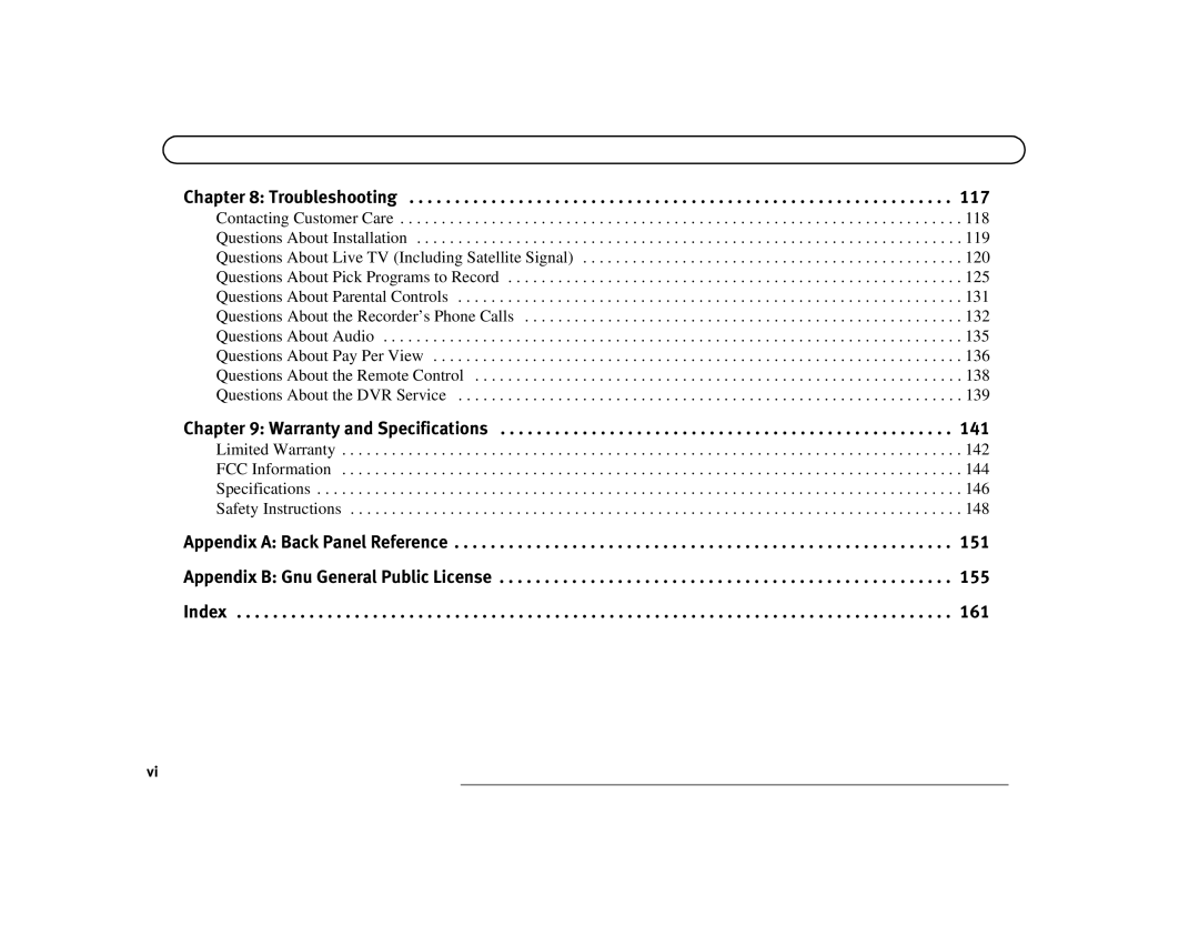 DirecTV Digital Satellite Recorder manual Troubleshooting, Warranty and Specifications 