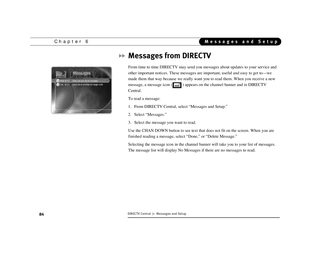 DirecTV Digital Satellite Recorder manual Messages from Directv 