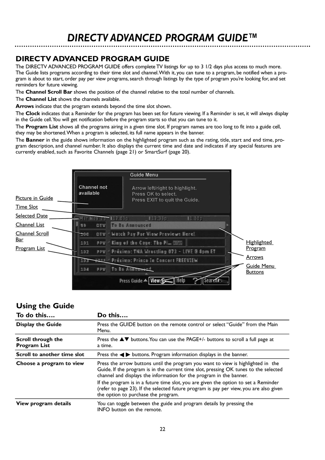 DirecTV DSR 660 manual Using the Guide 