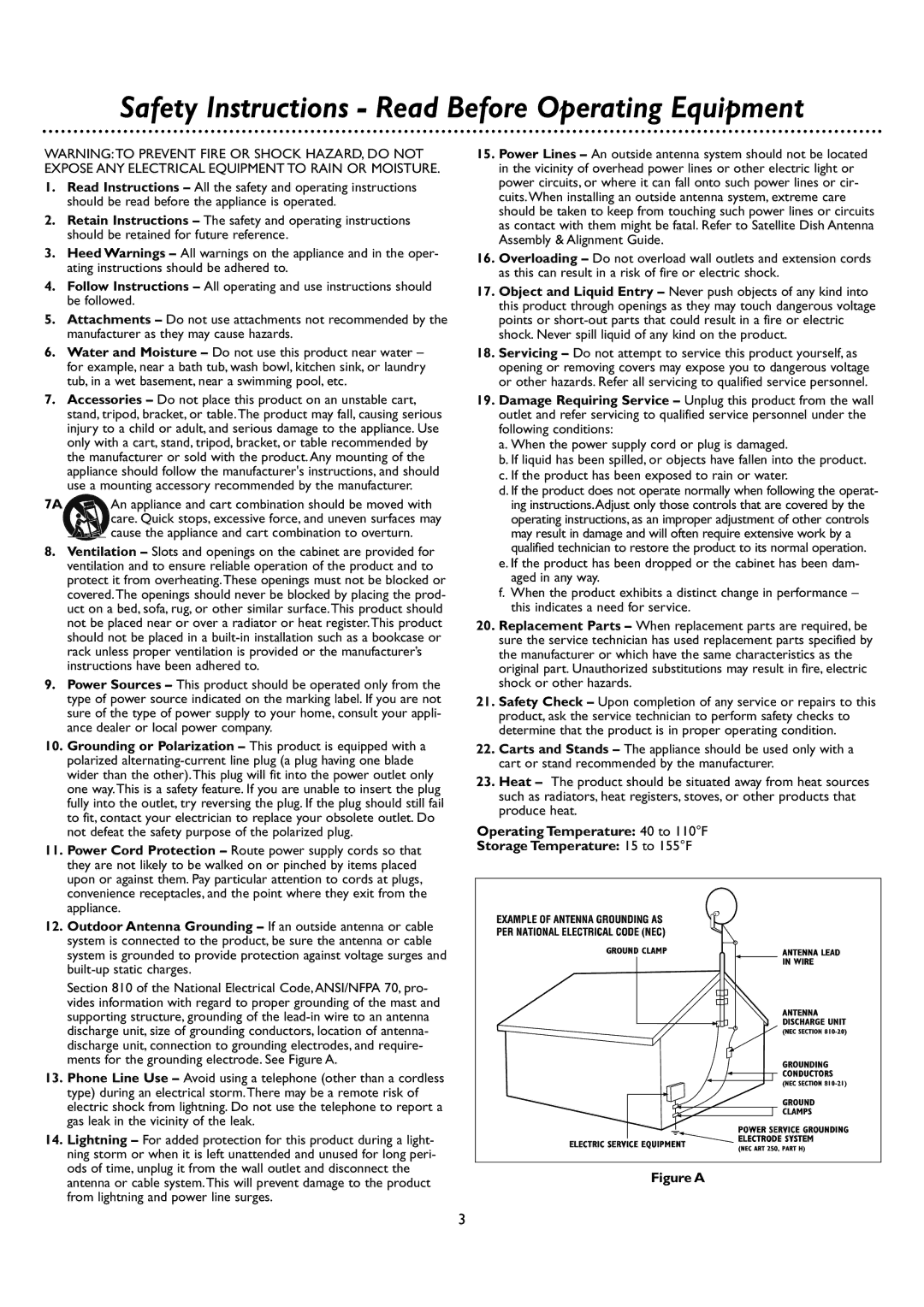 DirecTV DSR 660 manual Safety Instructions Read Before Operating Equipment 