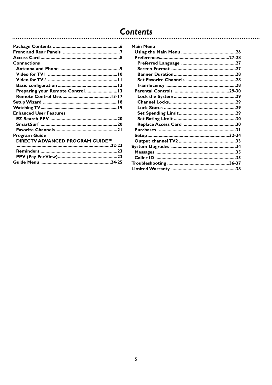 DirecTV DSR 660 manual Contents 