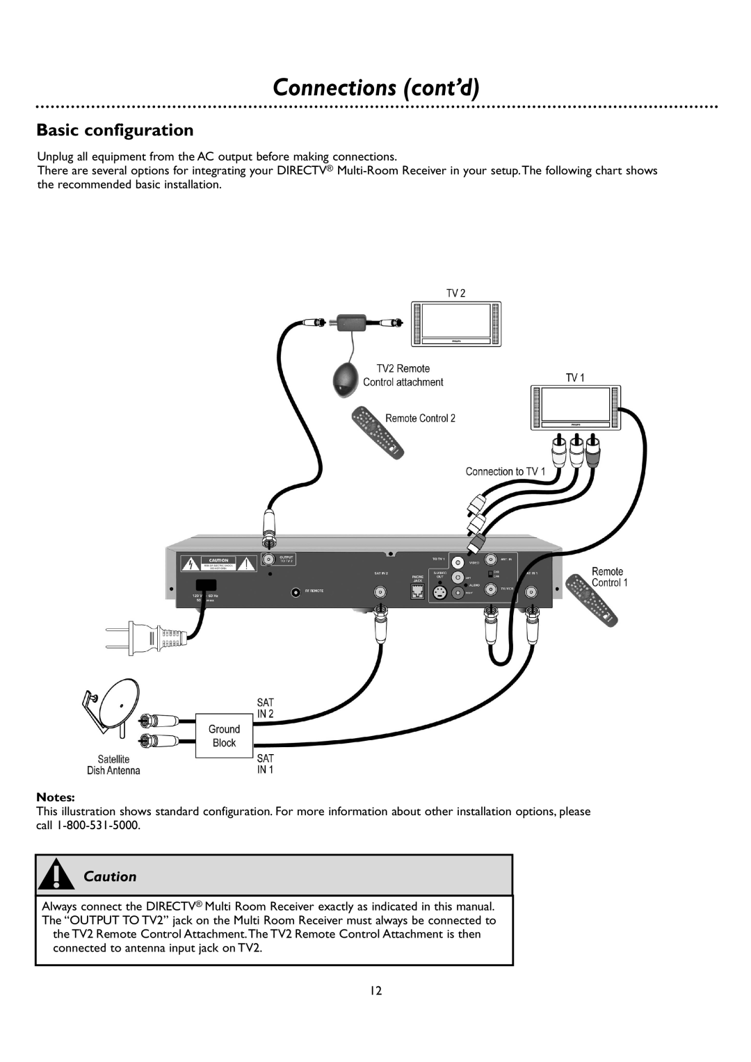 DirecTV DSR 660 manual Basic configuration, Connections cont’d, sCaution 