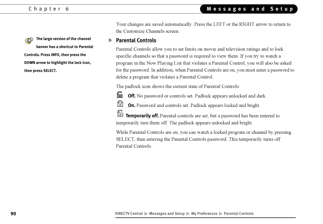 DirecTV DVR40, DVR120 manual Parental Controls 