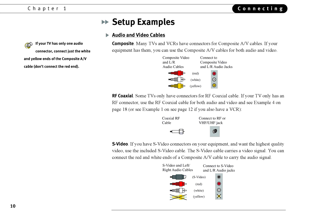 DirecTV DVR40, DVR120 manual Setup Examples, Audio and Video Cables 