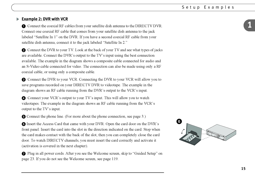 DirecTV DVR120, DVR40 manual Example 2 DVR with VCR 