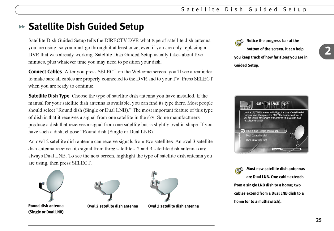 DirecTV DVR120, DVR40 manual Satellite Dish Guided Setup, T e l l i t e, S h G u i d e d S e t u p 