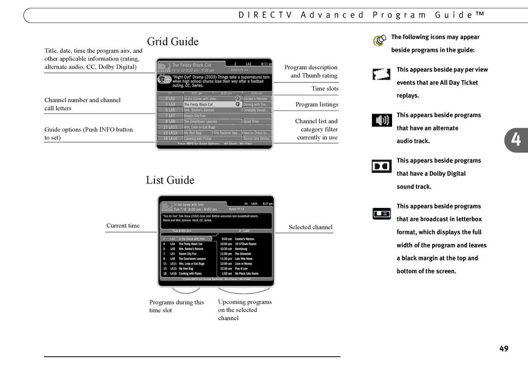 DirecTV DVR120, DVR40 manual Grid Guide, R E C T V a d v a n c e d P r o g r a m G u i d e 