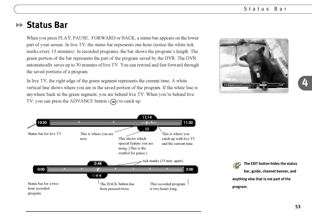 DirecTV DVR120, DVR40 manual Status Bar, A t u s B a r 