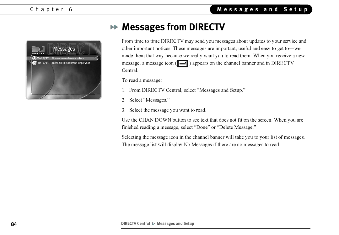 DirecTV DVR40, DVR120 manual Messages from Directv 