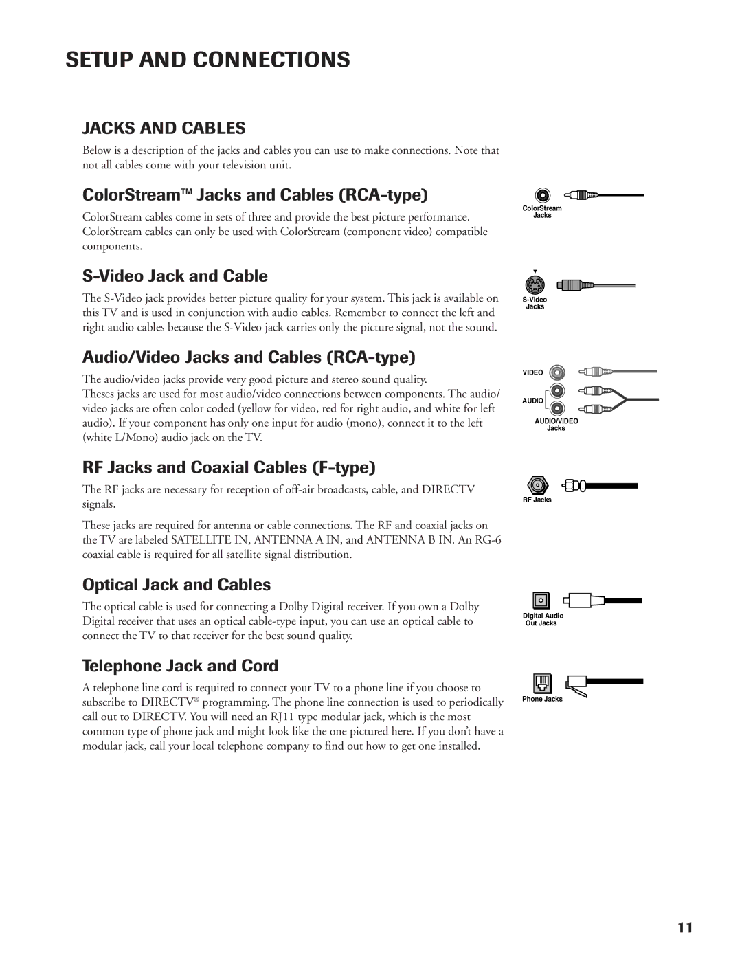 DirecTV DW65X91 ColorStream Jacks and Cables RCA-type, Video Jack and Cable, Audio/Video Jacks and Cables RCA-type 