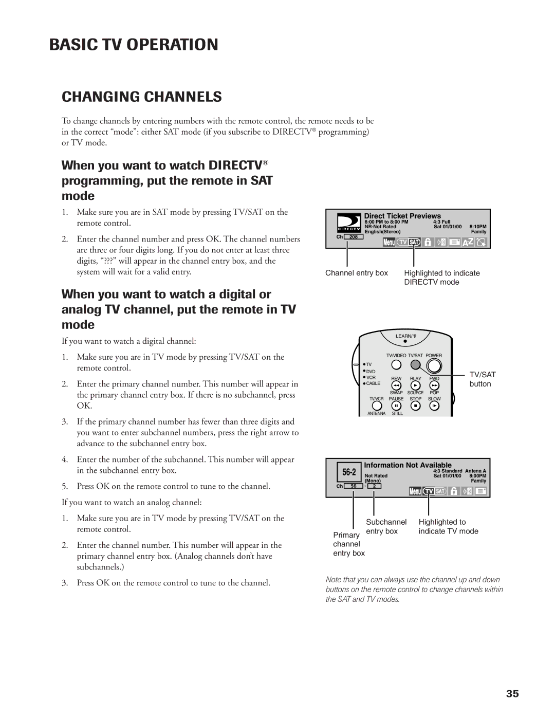 DirecTV DW65X91 owner manual Changing Channels, 56-2 