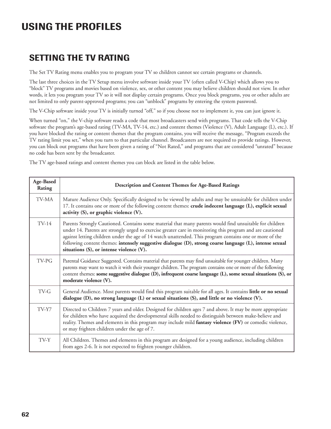 DirecTV DW65X91 owner manual Setting the TV Rating, Tv-Ma 